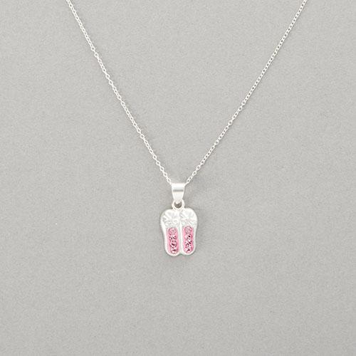 Kids Sterling Silver Ballet Slipper & Pink Crystal Pendant