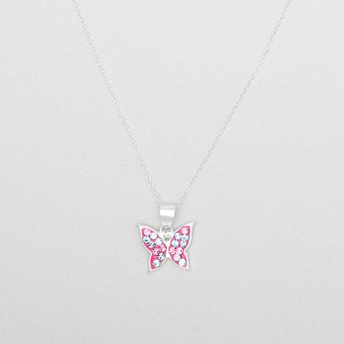 Kids Sterling Silver & Crystal Butterfly Pendant Necklace