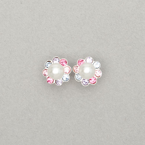 Kids Sterling Silver & Multi-Crystal Flower Stud Earrings