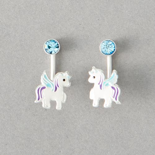 Kids Sterling Silver Front & Back Unicorn Stud Earrings