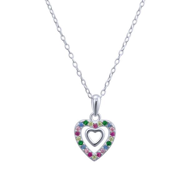 Kids Double Heart Halo Rainbow Pendant Necklace