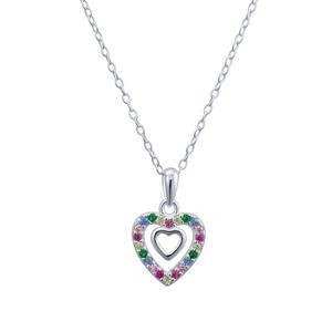 Kids Double Heart Halo Rainbow Pendant Necklace