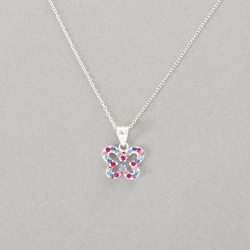 Kids Sterling Silver Multi Color Butterfly Crystal Pendant