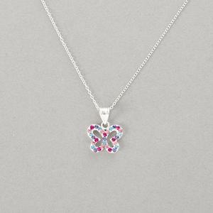 Kids Sterling Silver Multi Color Butterfly Crystal Pendant