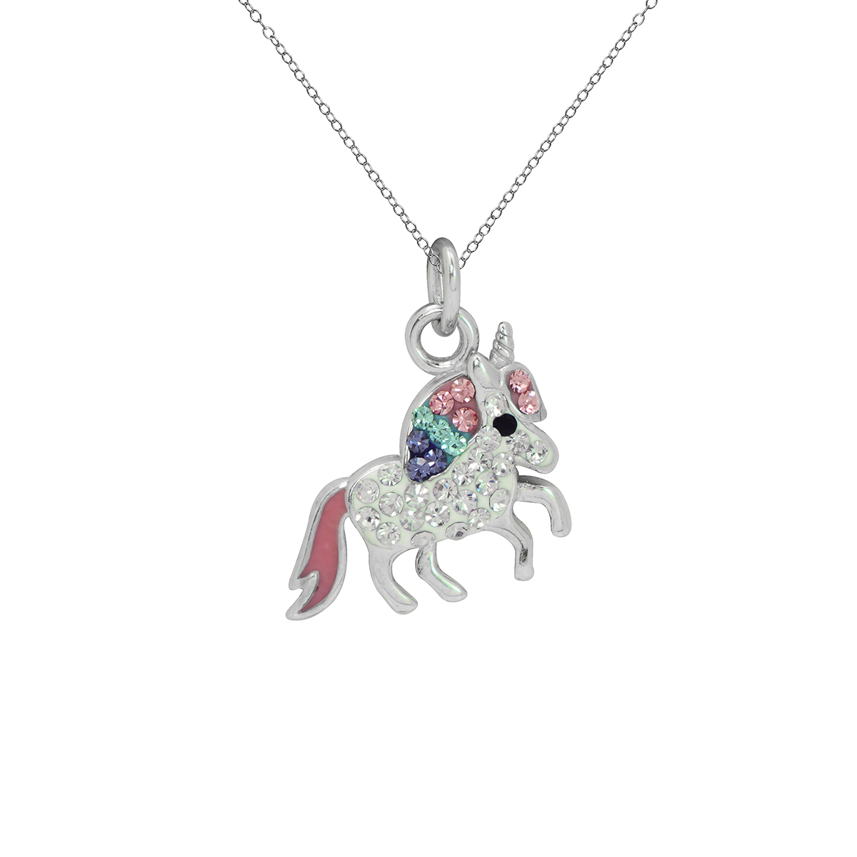 Kids Sterling Silver Multicolor Crystal Unicorn Pendant Necklace