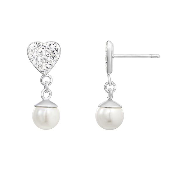 Sterling Silver Crystal Heart & Freshwater Pearl Drop Earrings