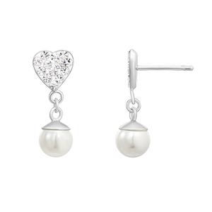 Sterling Silver Crystal Heart & Freshwater Pearl Drop Earrings