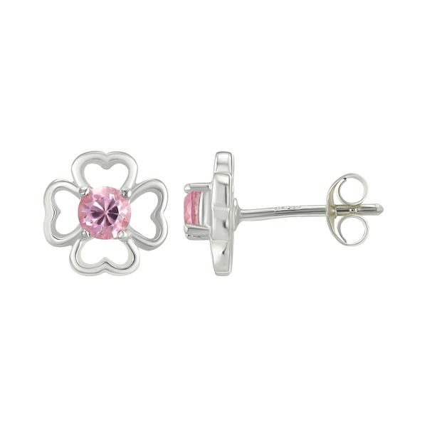 Sterling Silver Pink CZ Clover Stud Earrings