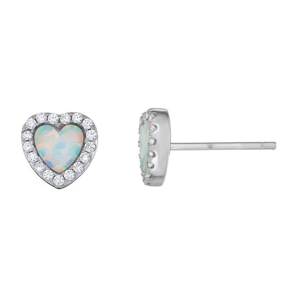Kids Sterling Silver Heart Opal Center Stud Earrings