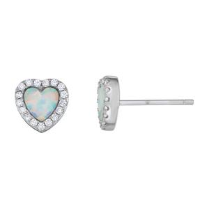 Kids Sterling Silver Heart Opal Center Stud Earrings