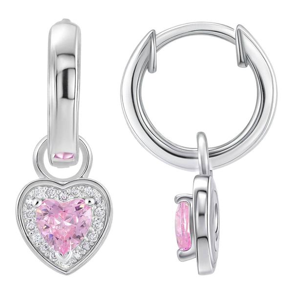 Sterling Silver Endless Hoop with Pink CZ Heart Charm Earrings
