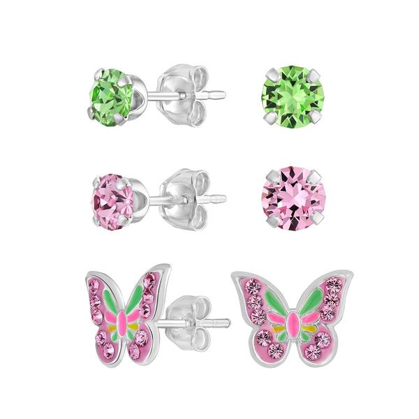 Kids 3pr. Sterling Silver Butterfly Stud Earrings Set