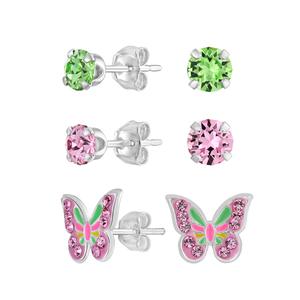 Kids 3pr. Sterling Silver Butterfly Stud Earrings Set