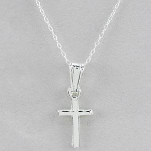 Kids Sterling Silver Small Puffed  Cross Necklace
