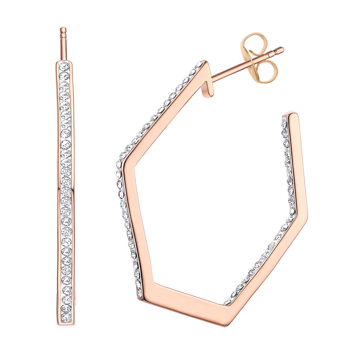 Rose Gold Plated Hexagon Hoop Crystal Earrings