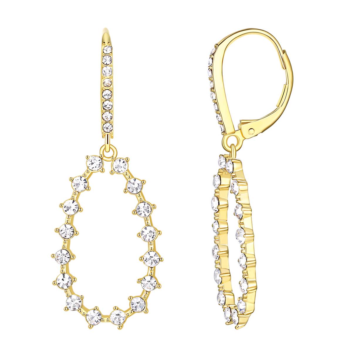 Crystal Open Teardrop Leverback Drop Earrings