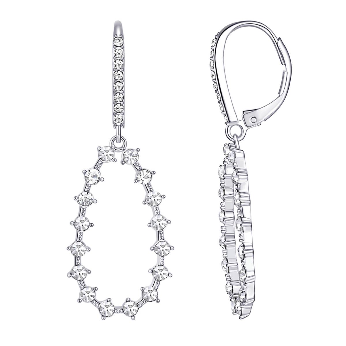 Fine Silver Plated Crystal Open Kite Drop Earrings