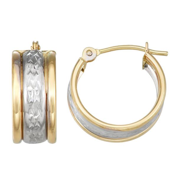 10kt. Bi-Color X Diamond-Cut & Polished Hoop Earrings