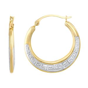 22mm 10kt. Two-Tone Gold Greek Key Pattern Earrings