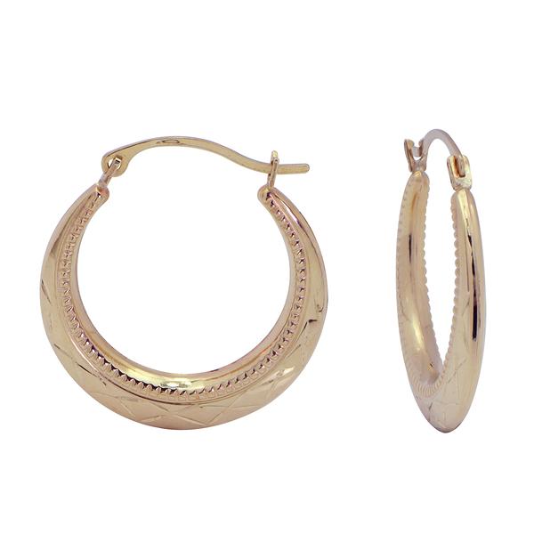10kt. Yellow Gold Hollow Diamond Cut Bead Hoop Earrings