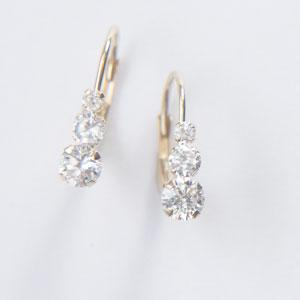 10kt. Gold Three CZ Leverback Hoop Earrings