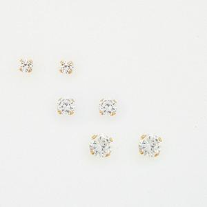 3pr. 10kt. Yellow Gold Round CZ Earrings