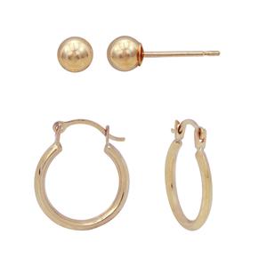2pr. 10kt. Yellow Gold Ball & Polished Hoop Earrings Set