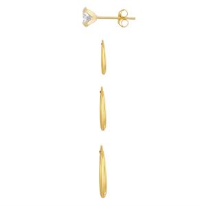 10kt. Yellow Gold Endless Hoops & Crystal Stud 4pr. Earrings Set alternate view