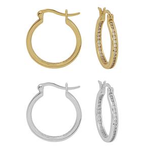 2pc. Sterling Silver CZ hoop earrings