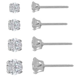 Sterling Silver Round CZ 4pr. Stud Earrings Set
