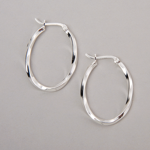 Sterling Silver Oval Twisted Hoop Earrings