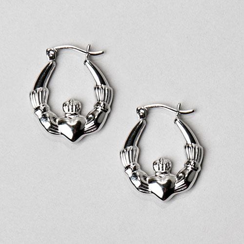 Sterling Silver Claddagh Hoop Earrings