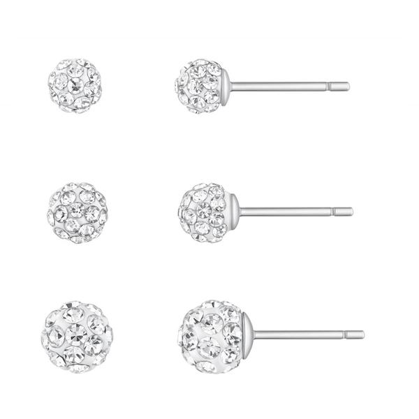 3pr. Sterling Silver Graduated Crystal Ball Stud Earrings Set
