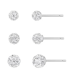 3pr. Sterling Silver Graduated Crystal Ball Stud Earrings Set
