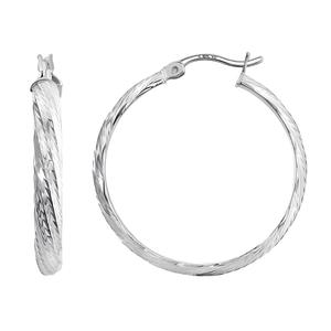 Sterling Silver Round Twisted Hoop Earrings