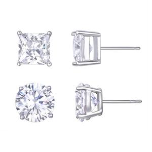 2pr. Sterling Silver CZ Stud Earrings Set
