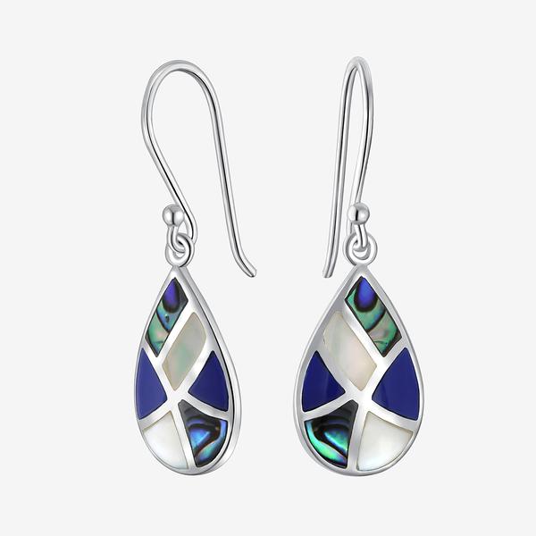Sterling Silver Mother of Pearl Lapis Teardrop Earrings