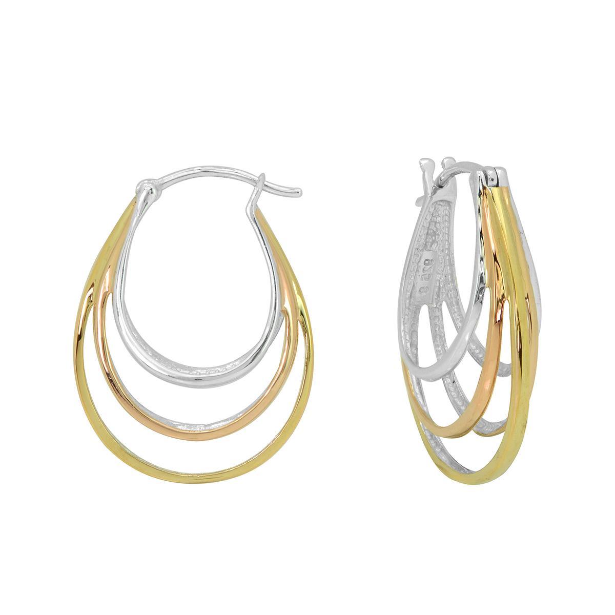 Tricolor 3 Row Oval Hoop Earrings