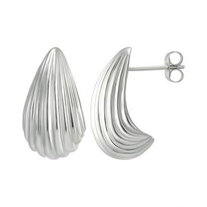 Sterling Silver Ribbed Teardrop Stud Earrings