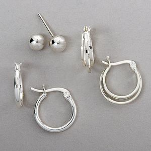 Sterling Silver 3pr. Ball & 2 Hoop Earrings