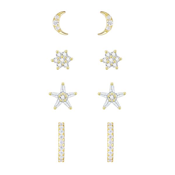 Gold Over  Silver 4pr. CZ Earrings Set