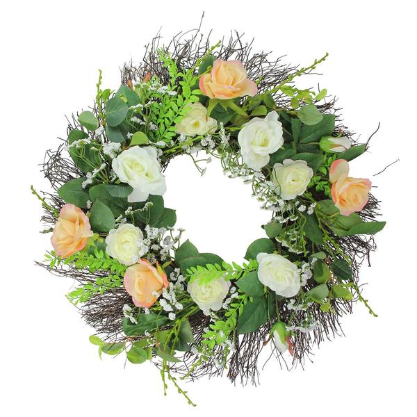 Northlight Artificial Roses & Foliage Spring Wreath