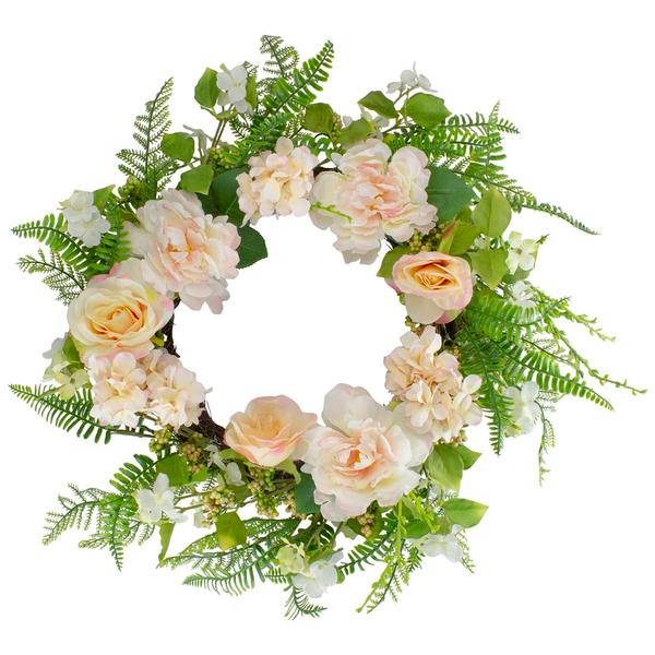 Northlight Artificial Rose & Peony Fern Spring Wreath