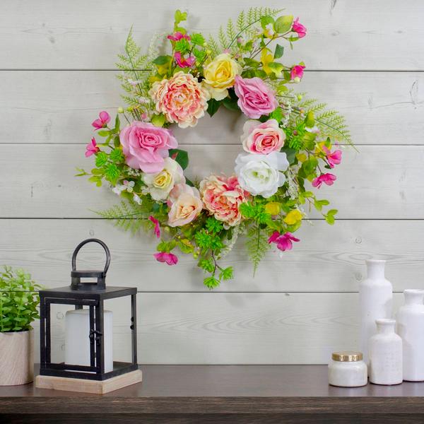 Northlight Artificial Rose & Peony Spring Wreath alternate view