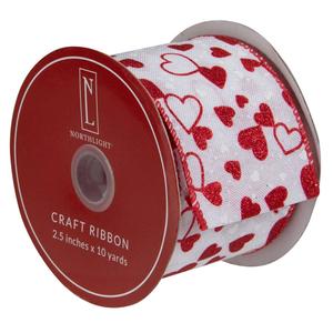 Northlight 30ft. Red & White Glitter Hearts Craft Ribbon
