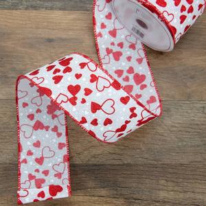 Northlight 30ft. Red & White Glitter Hearts Craft Ribbon alternate view