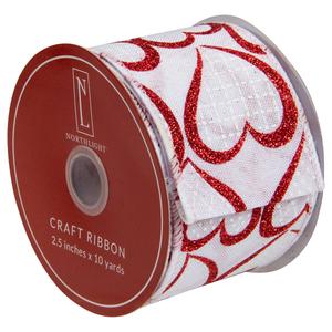 Northlight 30ft. Glitter Outline Hearts Craft Ribbon