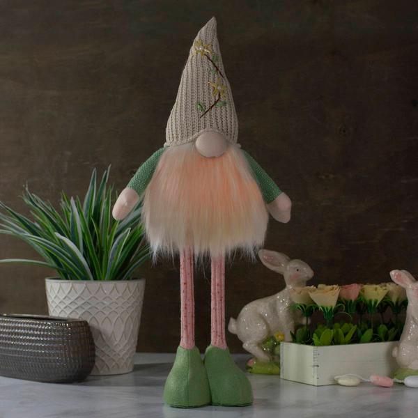 Northlight LED Gnome Figurine with Knitted Floral Hat alternate view