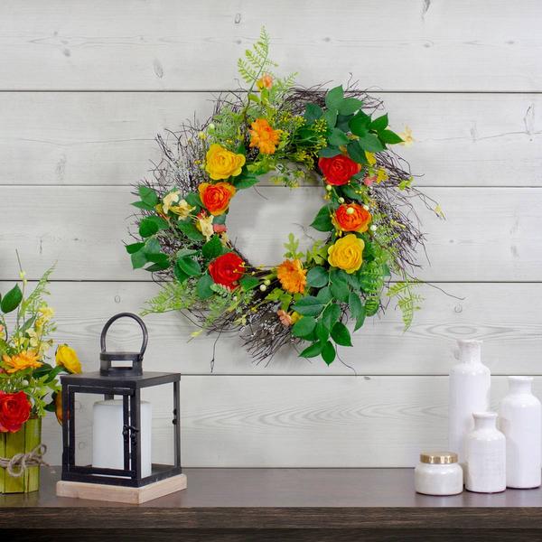 Northlight Ranunculus & Rose Floral Spring Wreath alternate view
