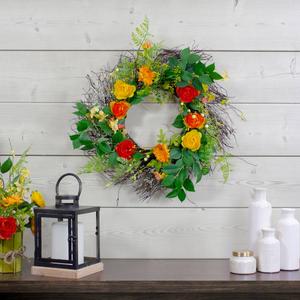 Northlight Ranunculus & Rose Floral Spring Wreath alternate view